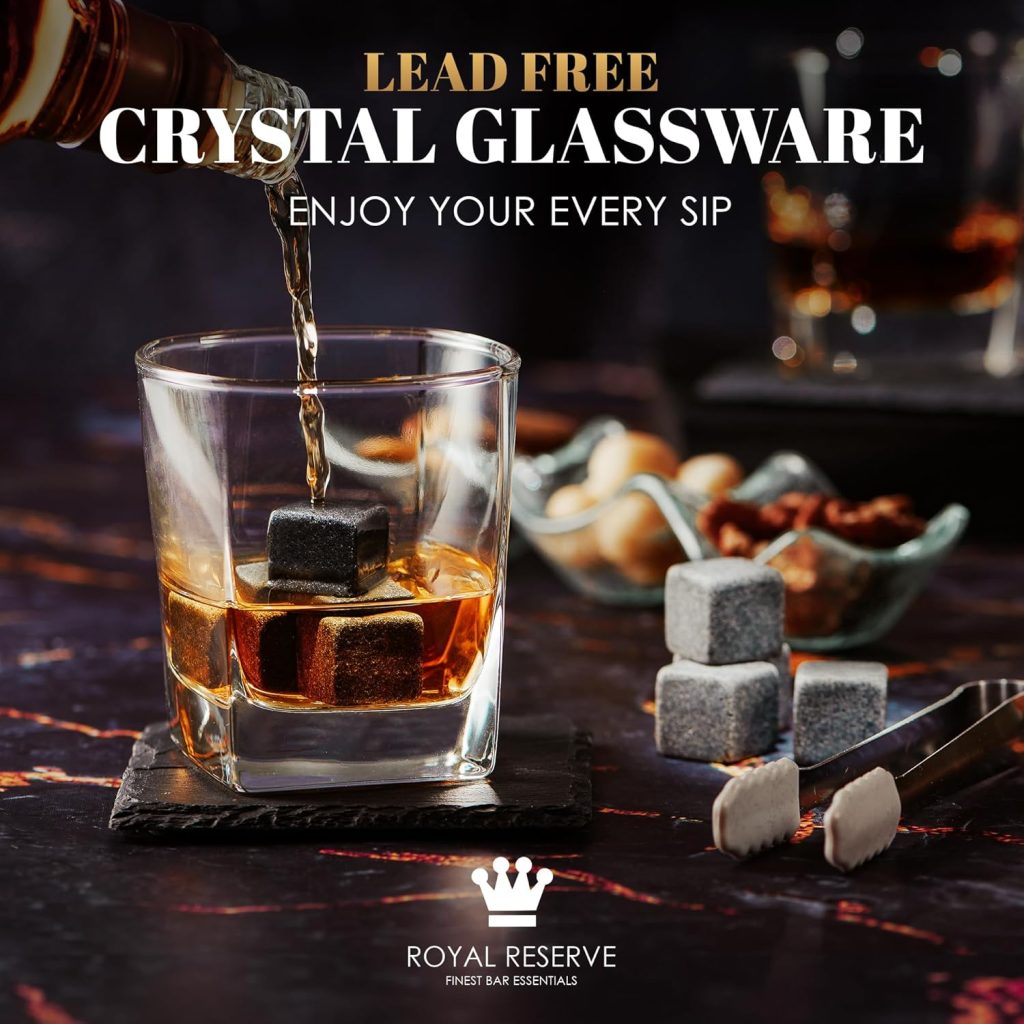 Whiskey Stones Gift Set by Royal Reserve, Artisan Crafted Scotch Bourbon Glasses, Chilling Rocks, Coasters and Tongs – Whiskey Gifts for Men Dad Boyfriend Anniversary or Retirement Whiskey Stones Gift Set by Royal Reserve, Artisan Crafted Scotch Bourbon Glasses, Chilling Rocks, Coasters and Tongs – Whiskey Gifts for Men Dad Boyfriend Anniversary or Retirement