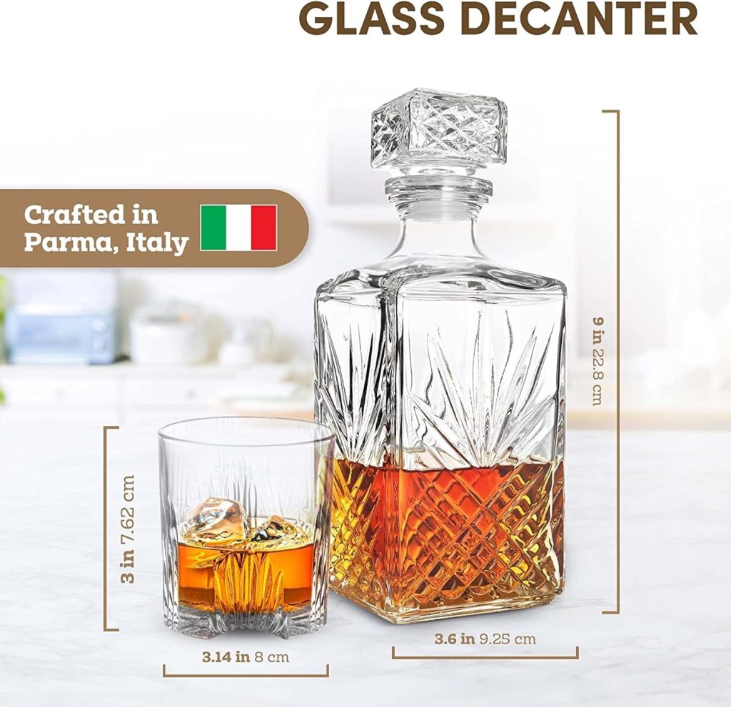 Bormioli Rocco Selecta Collection Whiskey Decanter – Sophisticated 33.75oz Diamond Decanter With Starburst Detailing – For Whiskey, Bourbon, Scotch  Liquor
