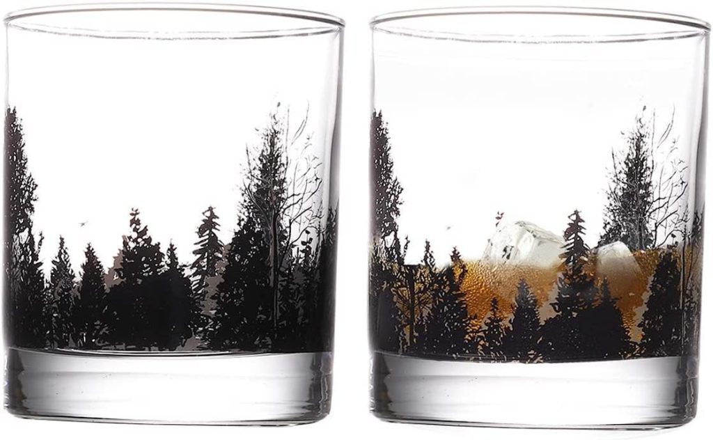Bourbon Glasses TOOWELL Whiskey Glasses Set of 2, 11OZ Old Fashioned Glasses Forest Landscape Handmade Lead-Free Scotch Tumbler, Birthday Gifts Valentines Day Gift, Rocks Glass for Liquor and Cocktail