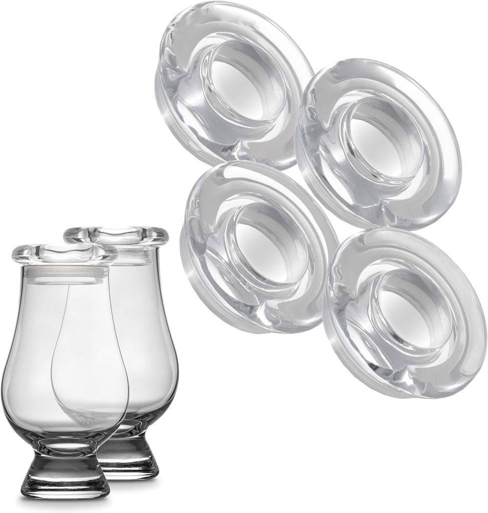 CairnCovers Glass Whiskey Glassware Lids - Glass Cap for Whisky Tasting Glasses by Cairn Craft (4 CairnCover Lids with no engraving)