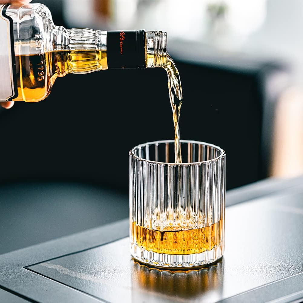 Combler Whiskey Glasses for Men, Bourbon Glass 10oz, Cocktail Glasses Set of 4, Rocks Glasses, Crystal Old Fashioned Glass, Bourbon Gifts for Men, Glasses Drinking Set