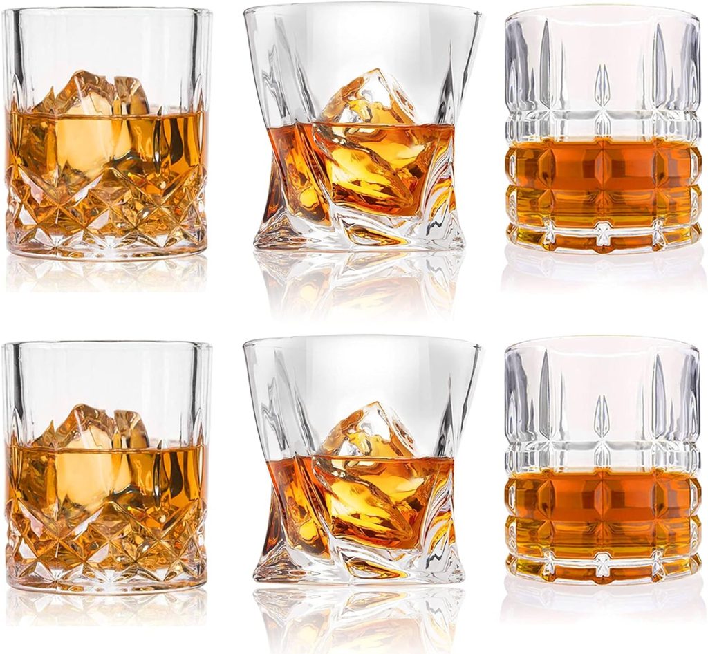 DeeCoo Whiskey Glasses-Premium 10, 11 OZ Scotch Glasses Set of 6 /Old Fashioned Whiskey Glasses/Style Glassware for Bourbon/Rum glasses/Bar Tumbler Whiskey Glasses(Mixed)