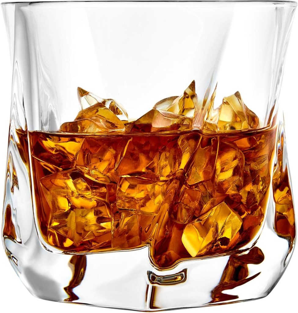 JoyJolt Aurora Crystal Whiskey Glass – Twisted Whiskey Glasses - Set of 2 Old Fashioned Liquor Glasses – Crystal Scotch Whisky Glasses for Bourbon – 8.10 ounces Whiskey Drinking Glasses