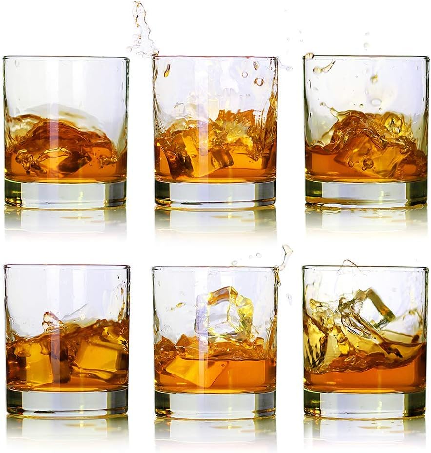 LUXU Whiskey Glasses-Premium 11 OZ Scotch Glasses Set of 6 /Old Fashioned Whiskey Glasses/Perfect Scotch Bourbon Whiskey Tumblers/Style Glassware for Bourbon/Rum glasses/Bar whiskey glasses,Clear