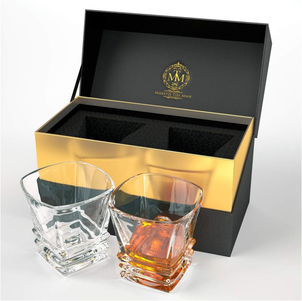 Maketh The Man Crystal Whiskey Glass Set - Premium 10oz Bourbon Glasses, Old Fashioned Whiskey Glasses  Scotch Glasses. Double Old Fashioned Glass for Whisky  Other Liquors.