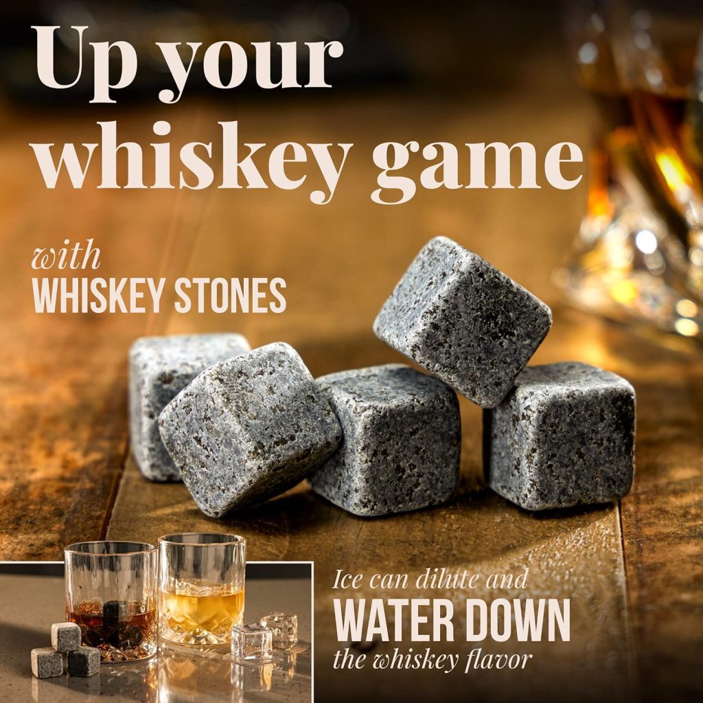 Mixology  Craft Whiskey Stones - Cube-Shaped Granite Chilling Whiskey Rocks Set of 6, are Great Whiskey Gifts for Men and Groomsmen Gifts - Graphite Grey