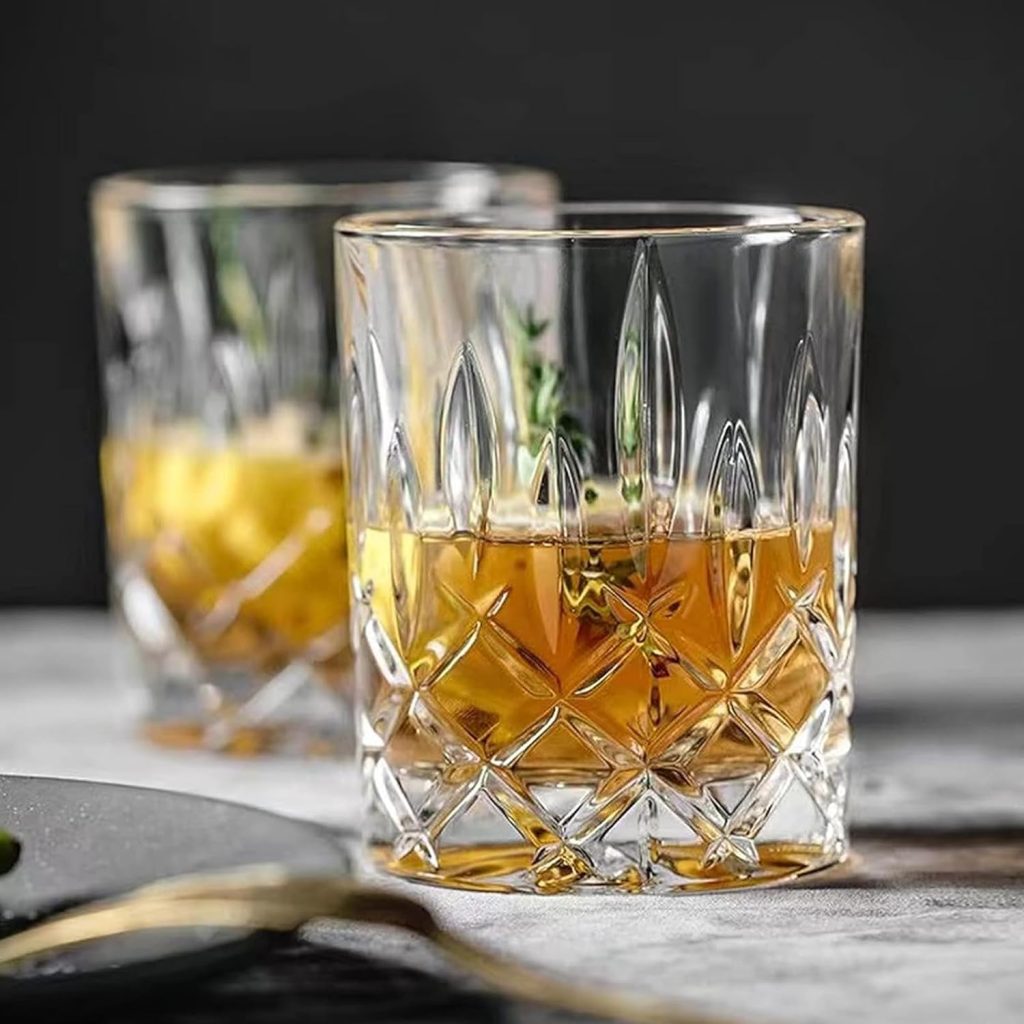 Qipecedm Old Fashioned Whiskey Glasses, Set of 4 (2 Crystal Bourbon Glasses, 2 Round Big Ice Ball Molds) In Gift Box - 11 Oz Rocks Glass, Barware for Scotch Cocktail Rum Vodka Liquor, Gifts for Men