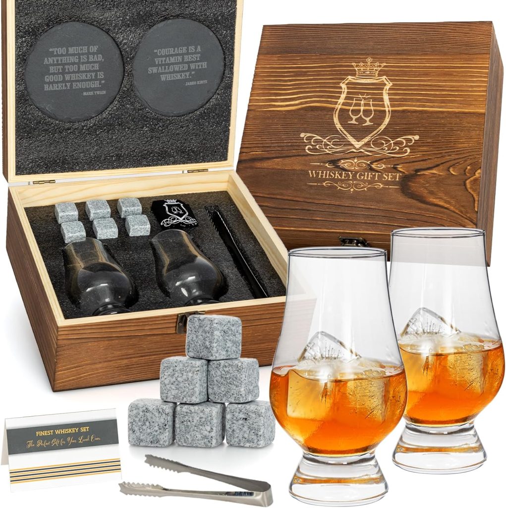 Whiskey Glasses Set of 2 - Old Fashioned Drinking Glasses Stones Gift Set for Husband Dad Birthday Christmas - Snifter Whisky Glass for Liquor, Scotch, Bourbon, Tequila, Tonic, Cognac, Vodka, Cocktail