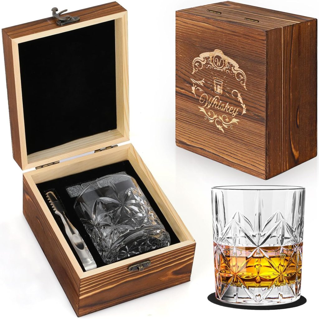 Whiskey Glasses - Whiskey Stones Gift Set - Granite Chilling Whiskey Rocks, Scotch Bourbon Whisky Glass Gift for Men, Best Drinking Gifts for Men Dad Husband Birthday Fathers Day Groomsmen Gifts