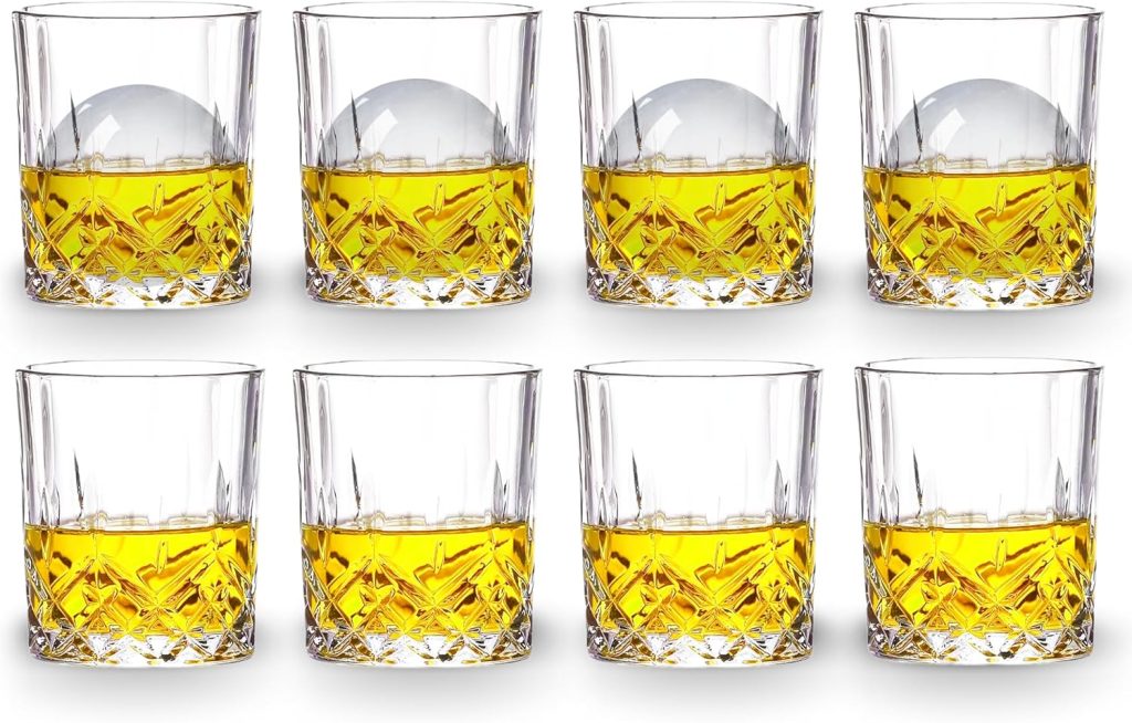 Gencywe Crystal Whiskey Glasses Set of 8(Buy 6, get 2 Free), 11 OZ Old Fashioned Whiskey Glasses, Bourbon Cocktail Rocks Glasses, Clear Bar Glasses for Drinking Scotch Vodka Tequila Rum Gift for Men