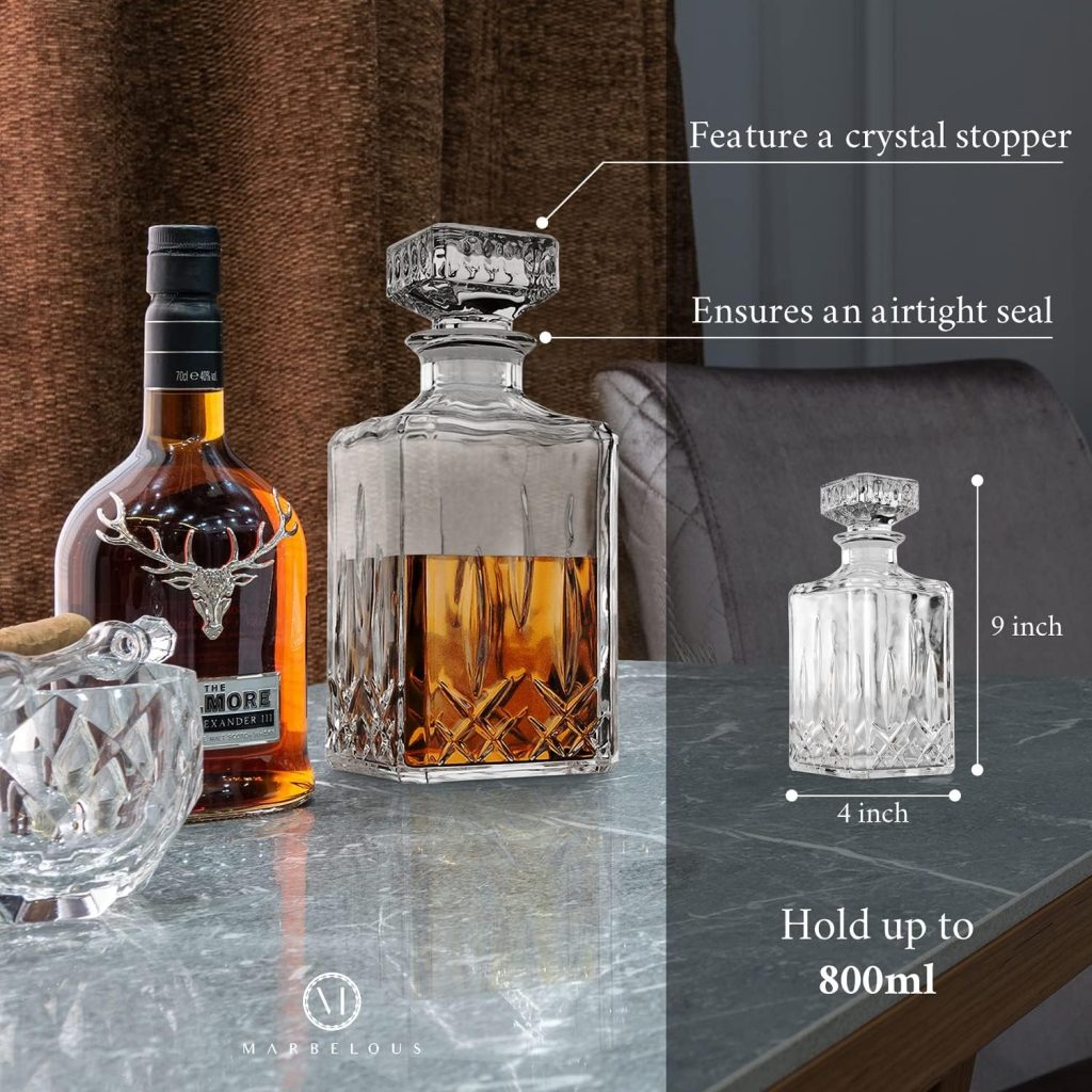 Glass Whiskey Decanter Set Of 2, 800ml Liquor Decanter with Airtight Stopper for Scotch, Liquor, Bourbon, Wine, Mouthwash, Decorative Gift