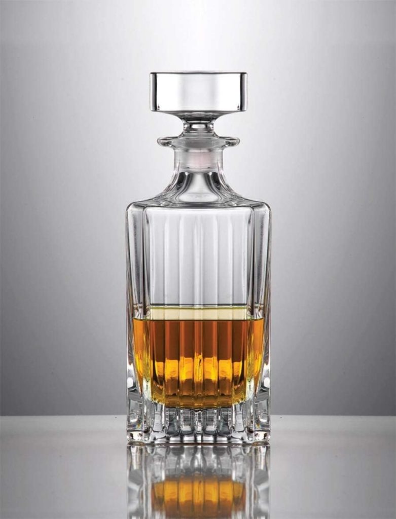 Glass - Whiskey Decanter - Square -For Whiskey, Liquor, Scotch, Vodka, Bourbon - Or for Wine - Decanter with Stopper - Cut Designed - 25 Oz. - 8.75 Height - By Barski - Made in Europe Clear
