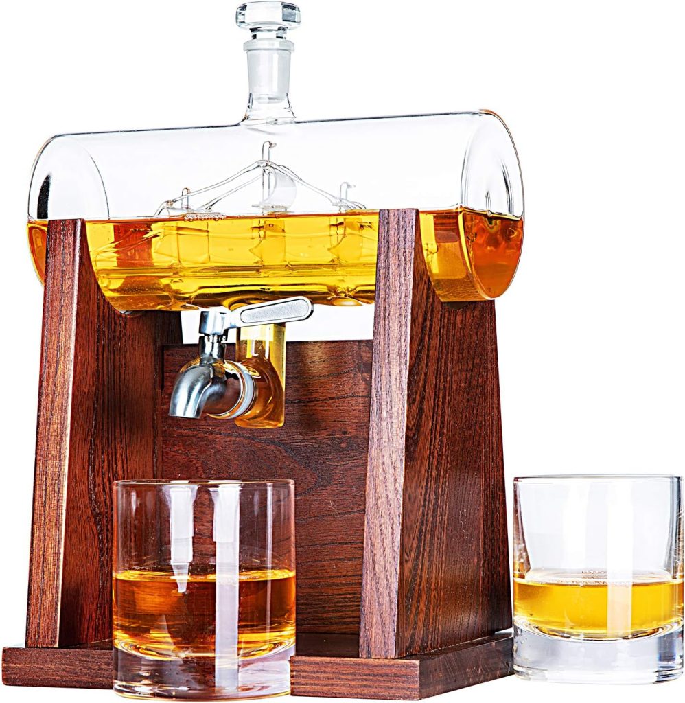 Jillmo Whiskey Decanter Sets for Men, 1250ml Decanter Set with 2 Whiskey Glasses, Ideal Bourbon Gifts for Men