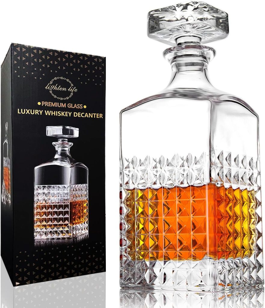 LIGHTEN LIFE Whiskey Decanter,34 oz Liquor Decanter with Glass Stopper in Gift Box,Premium Bourbon Decanter,Crystal Scotch Decanter for Whiskey,Bourbon,Scotch