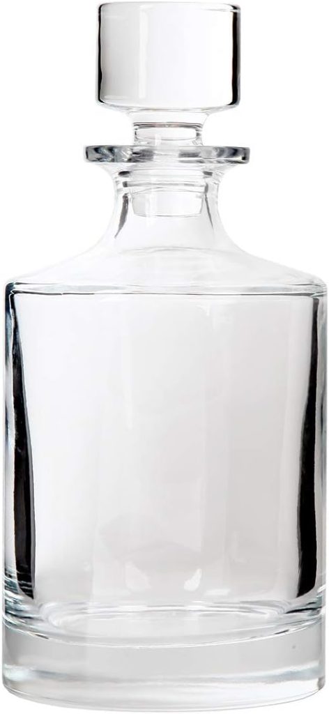 Lilys Home Glass Decanter for Whiskey, Bourbon, Brandy, Wine or Any Other Liquor or Beverage. With a Glass Stopper. Round, Stylish and Functional Piece (26 Ounces) Clear