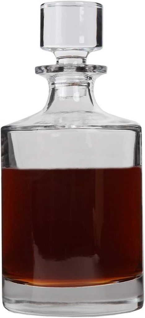 Lilys Home Glass Decanter for Whiskey, Bourbon, Brandy, Wine or Any Other Liquor or Beverage. With a Glass Stopper. Round, Stylish and Functional Piece (26 Ounces) Clear