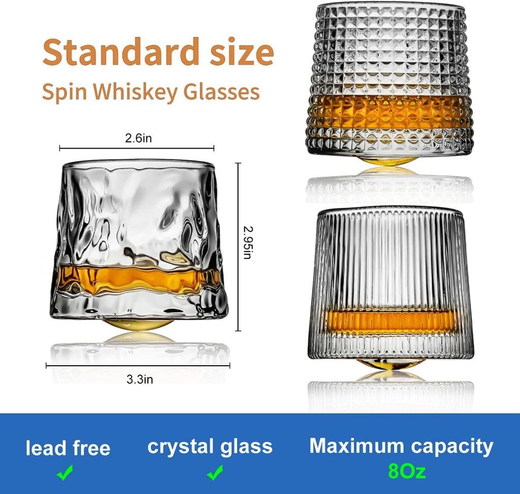 LOVWISH Whiskey glasses set of 6,Rotatable Decompression- old fashioned whiskey glasses,bar whiskey glasses,style glassware for bourbon,glasses for scotch, rum glasses