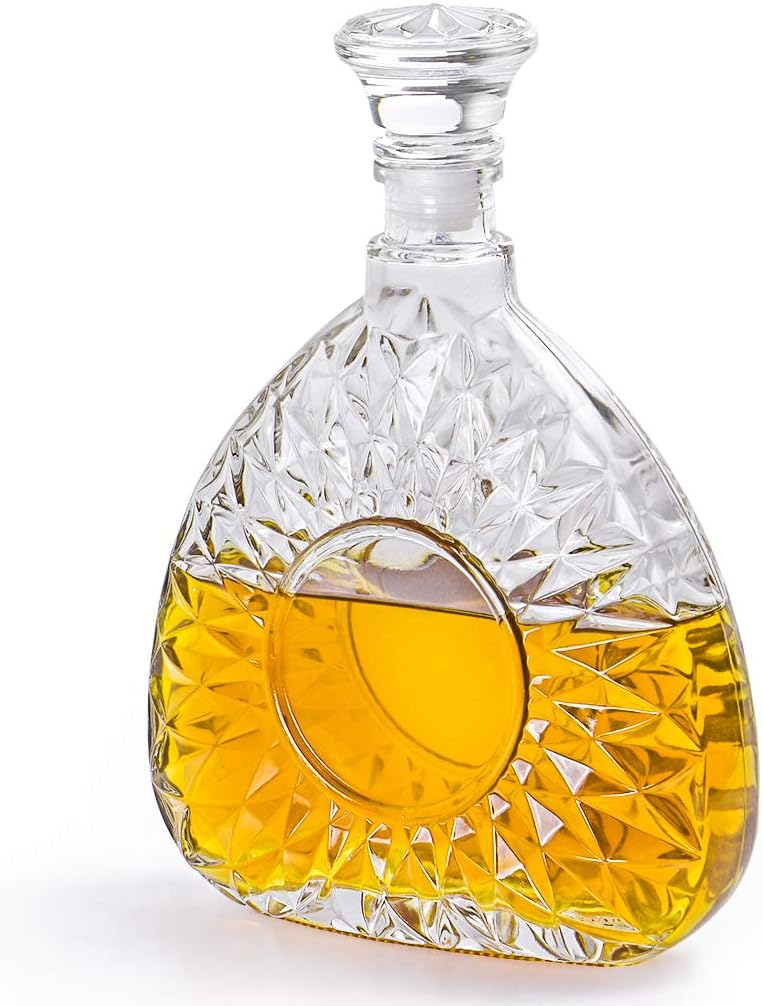 MDLUU Liquor Decanter, Glass Decanter with Airtight Stopper, Decanter Bottle for Whiskey, Brandy, Scotch, Bourbon, 25oz/750ml