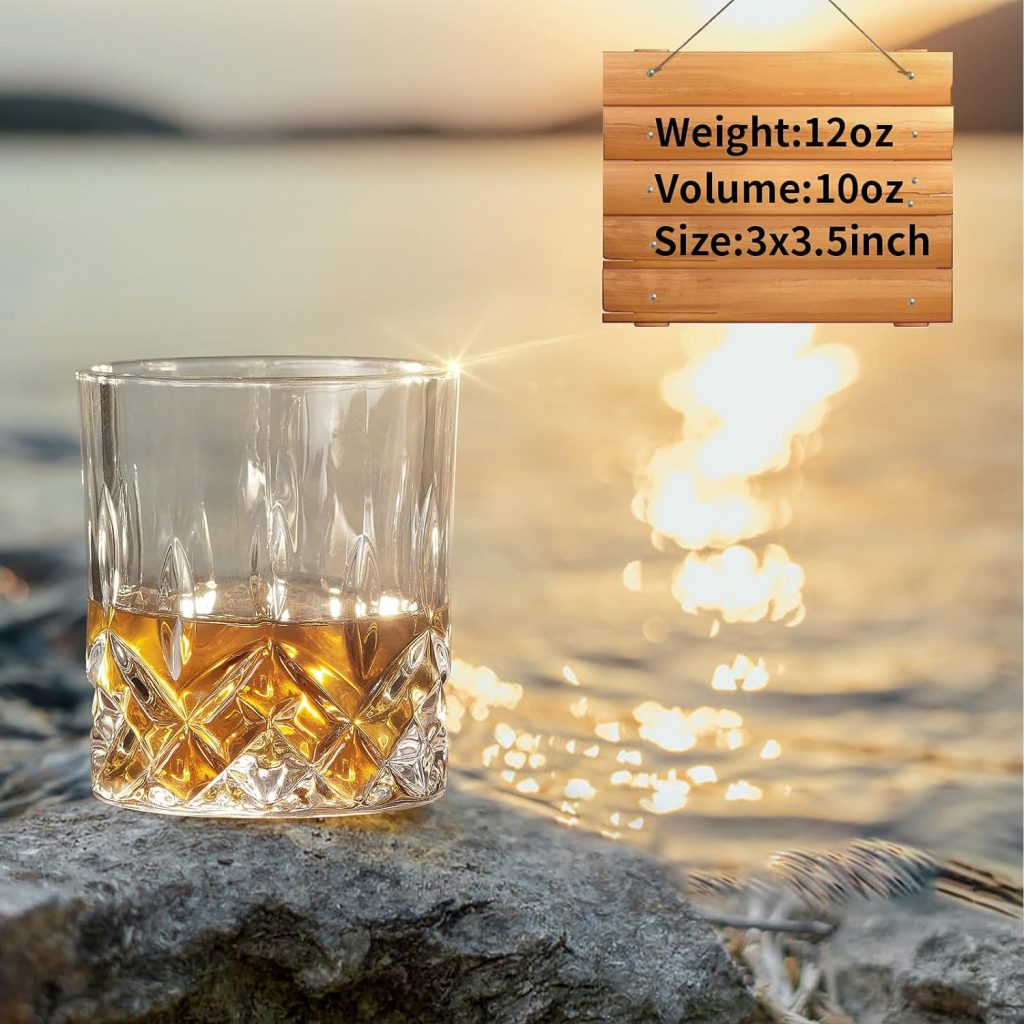 OPAYLY Whiskey Glasses Set of 4, Rocks Glasses, 10 oz Old Fashioned Tumblers for Drinking Scotch Bourbon Whisky Cocktail Cognac Vodka Gin Tequila Rum Liquor Rye Gift for Men Women at Home Bar