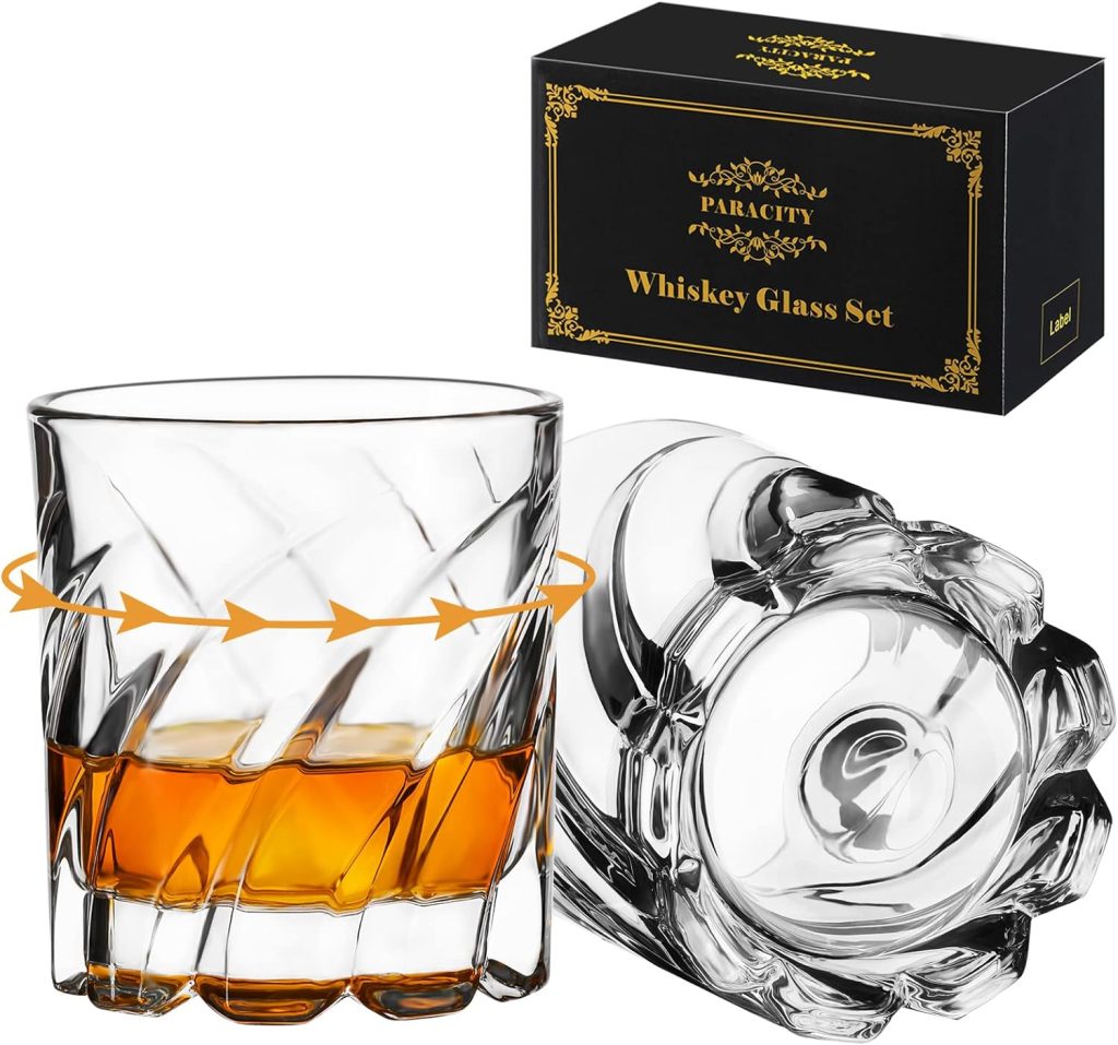 PARACITY Spinning Whiskey Glasses Set of 2, Rotatable Old Fashioned Glasses, Cocktail Glasses, Rock Glasses, Bourbon Glasses for Bar, Party and Home, Whiskey Glasses Gift for Men, Husband, Boyfriend