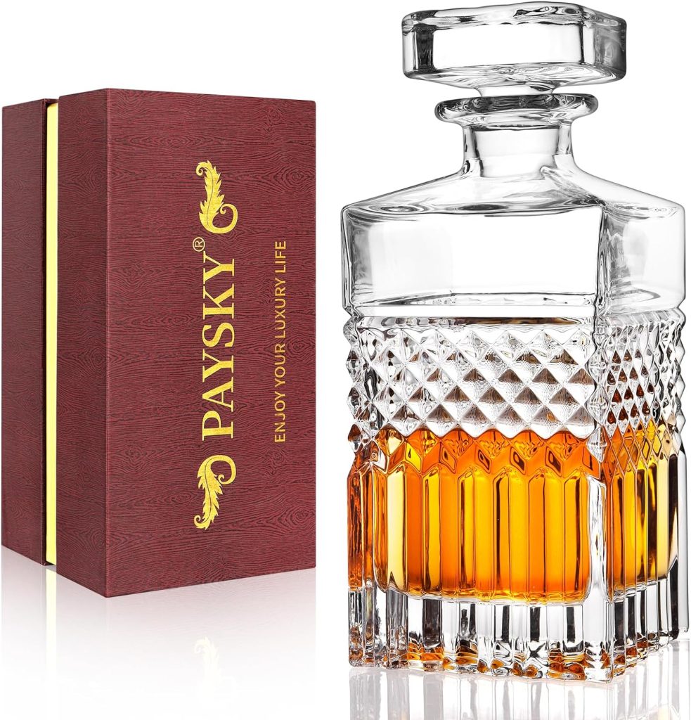 Paysky Whiskey Decanter,30 oz Liquor Decanter with Glass Stopper in Gift Box,Premium Bourbon Decanter,Crystal Scotch Decanter for Whiskey,Bourbon,Scotch