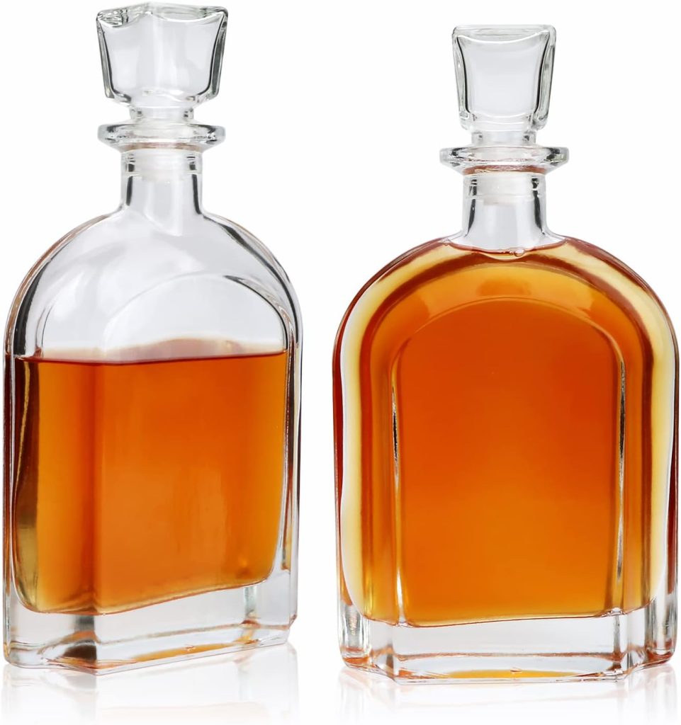 Salzesfalls Whiskey Decanter with Glass Stopper-Whiskey Glass Bottle with Airtight Geometric Stopper for Wine, Bourbon, Brandy, Liquor, Tequila, Liquor Decanter for Men.（2 Pack）