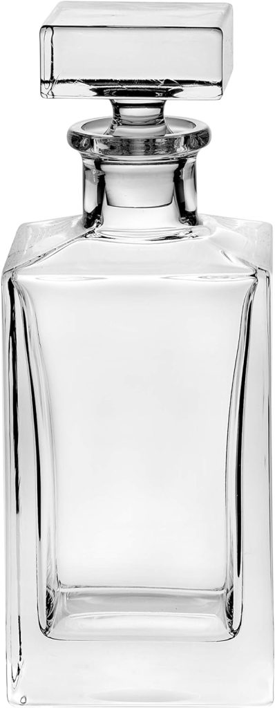 Square Whiskey Decanter - 30 oz. - By Barski - Square Decanter for Whiskey - Liquor - With Stopper - Classic Clear - Made in Europe
