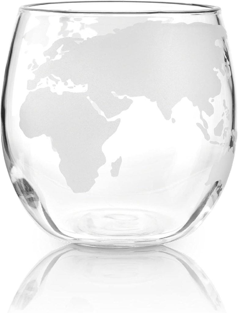 Viski Globe Glass Whiskey Tumblers, Etched Glass Whiskey Enthusiast Gift and Glassware Accessory, 12 oz, Set of 2