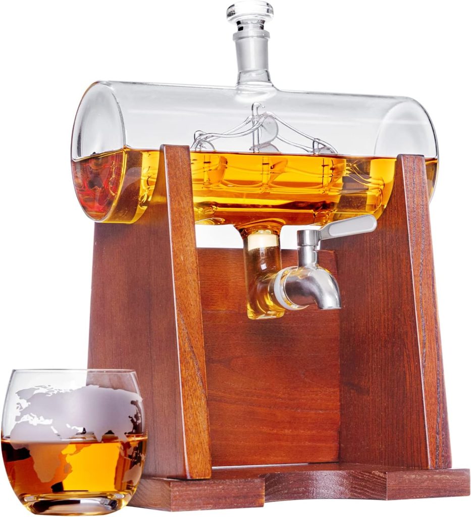 Whiskey Decanter, 1250ml Whiskey Decanter Globe Set with 2 Glasses, Mens Gifts for Christmas, Liquor Dispenser for Home Bar, Decanter for Whisky, Bourbon
