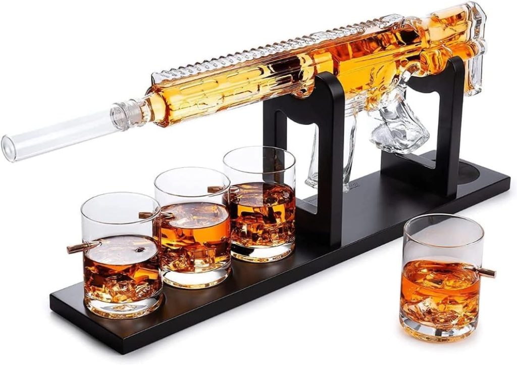 Whiskey Decanter Set - AR Limited Edition, Silencer Stopper - 800 ml  4 12oz Bullet Glasses - Unique Gift - Drinking Party Accessory, Handmade Gun Liquor Decanter, Tik Tok Gun Decanter Mens Birthday