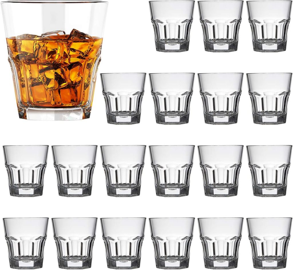 Whiskey Glass 5 oz,QAPPDA Shot Glass Old Fashioned Cocktail Glasses,Drinking Bourbon Glasses For Liquor,Heavy Base Rocks Glasses Shot Cups Set,Vodka Glass Cups Scotch Glass Liquor Glasses 20 Pack