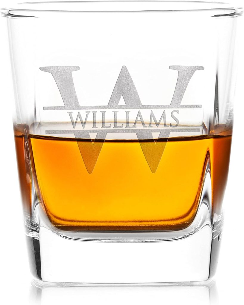 Amazing Items Set of 4 - Whiskey Gifts for Men, Personalized Whiskey Glasses w/Name  Initial - 9 Designs - 9 oz, Limited Edition Monogrammed Rocks Glasses for Whiskey, Dad Gifts