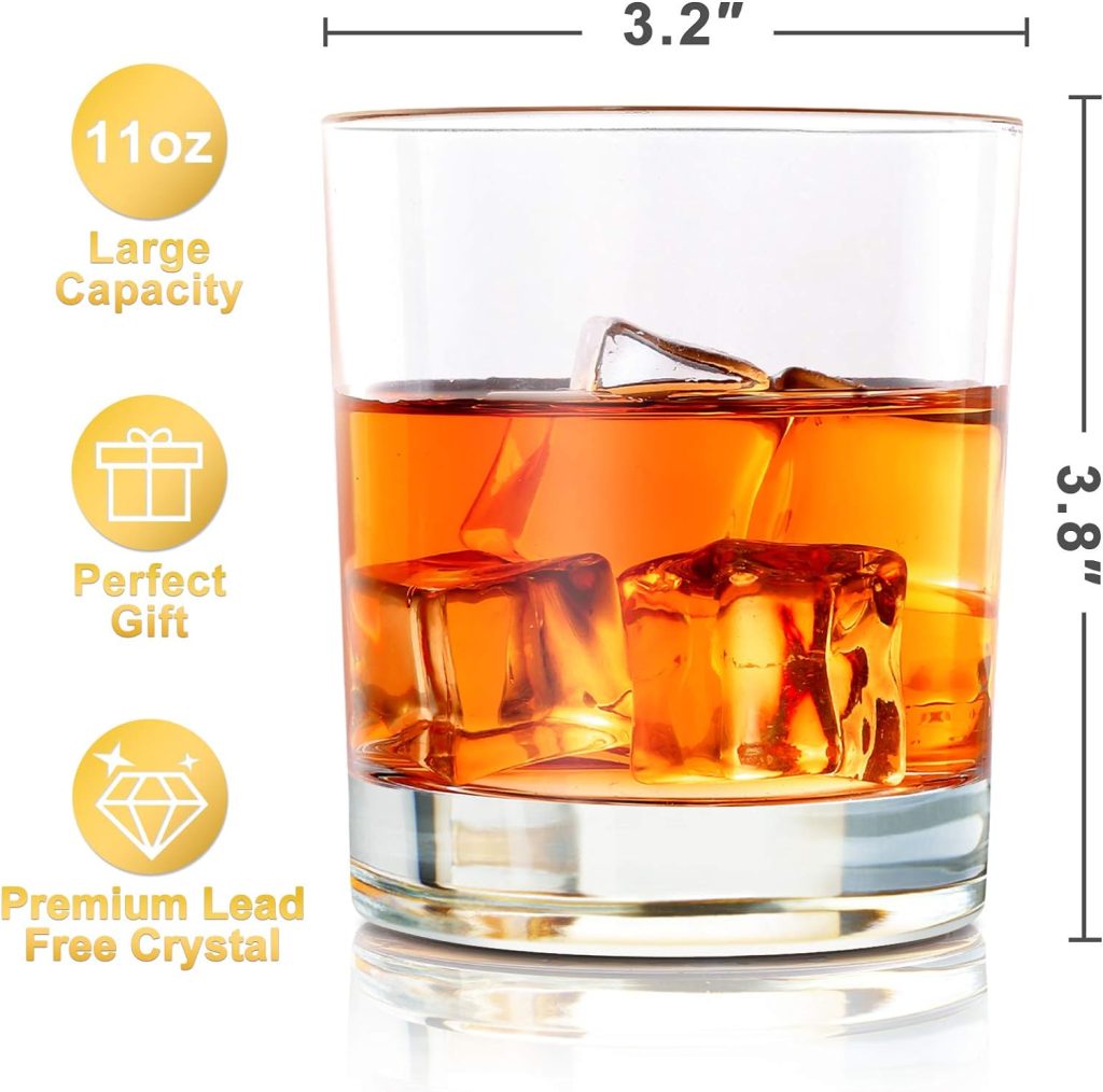 Whiskey Glasses Set of 4-11 OZ Old Fashioned Glasses/Premium Crystal Glasses, Perfect for Whiskey Lovers, Rocks Glasses for Scotch, Bourbon, Liquor, Rum, and Cocktail Drinks - Classic