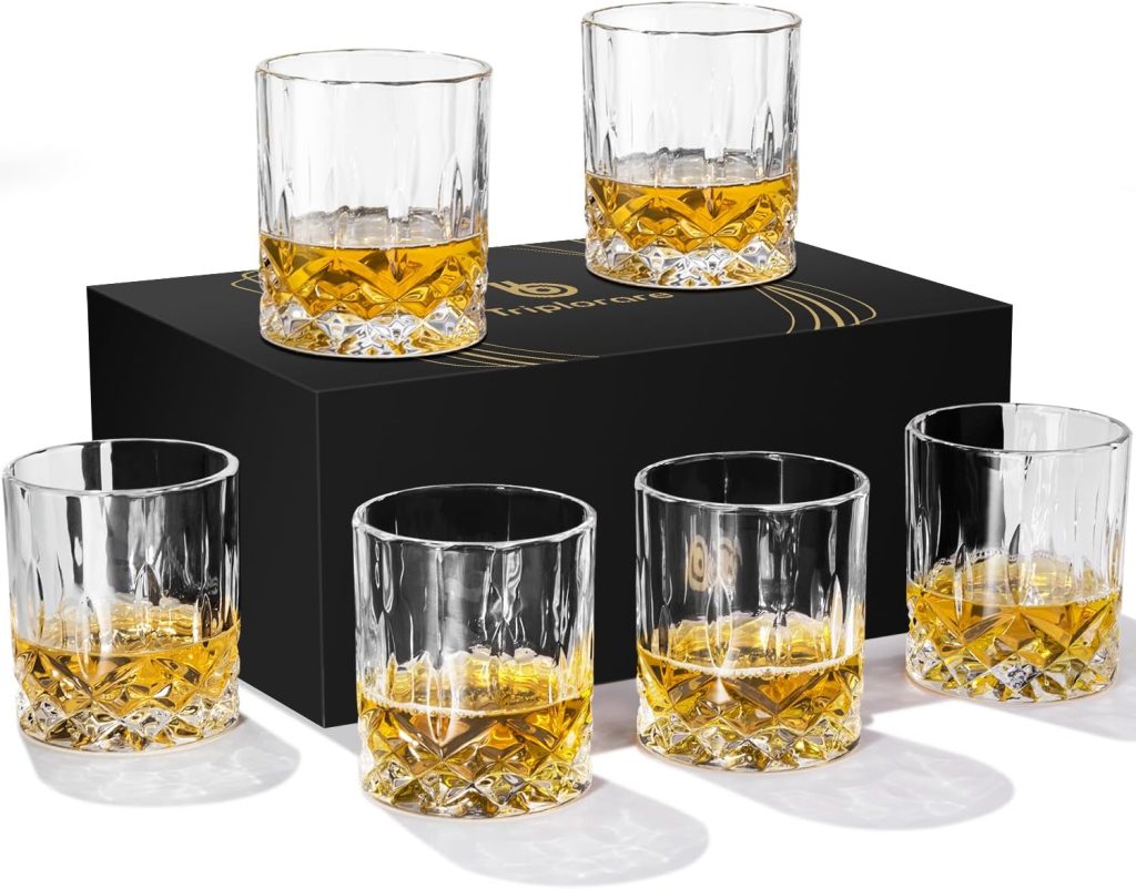 Whiskey glasses set of 6, 11 OZ, Old-Fashioned Whiskey glasses, Rum glasses, Bar whiskey glasses, Glasses for Scotch (Rock glasses set of 6)