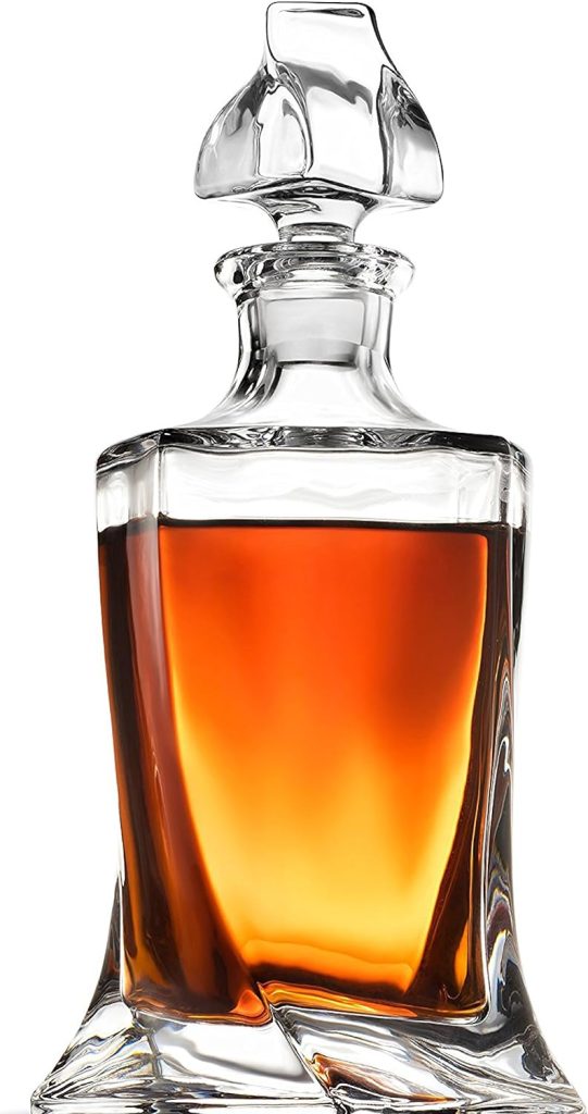 FineDine European Style Glass Whiskey Decanter  Liquor Decanter with Glass Stopper, 28 Oz.- With Magnetic Gift Box - Aristocratic Exquisite Quadro Design - Glass Decanter for Alcohol Bourbon Scotch.