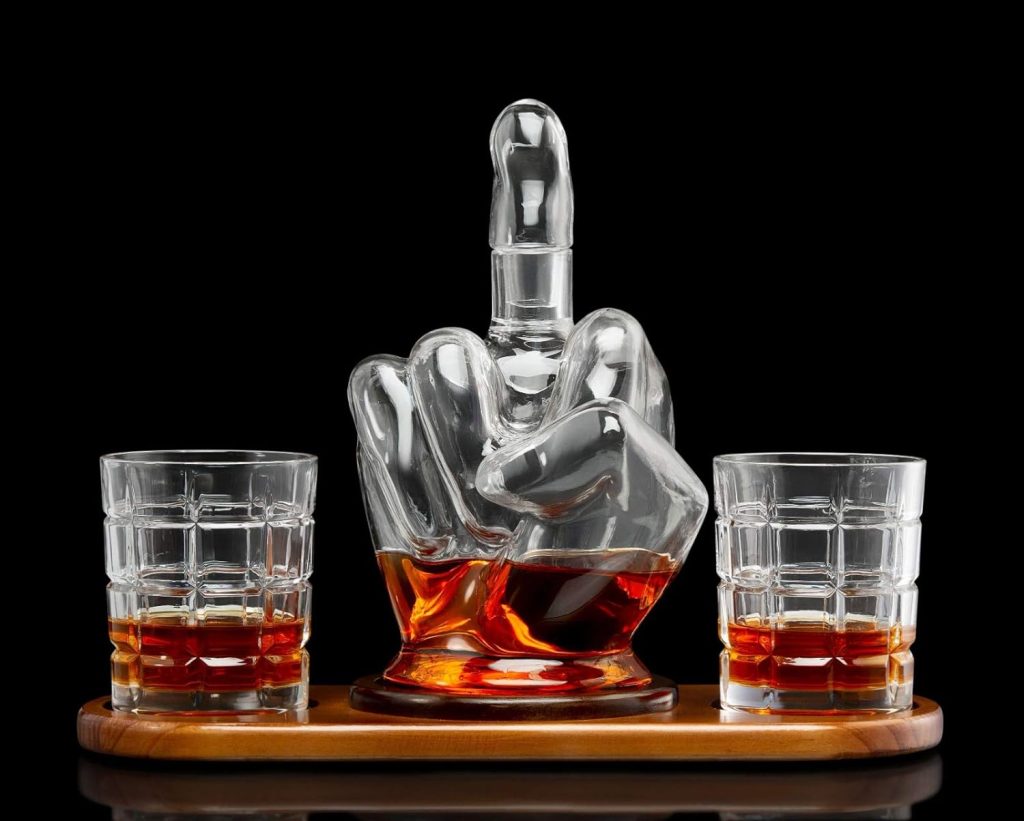 Middle Finger Whiskey Decanter Set - Unique  Funny Glass Container for Scotch, Tequila, Brandy, Rum, Bourbon  Other Drinks - Gift Accessories for Men, Dads, Boyfriends
