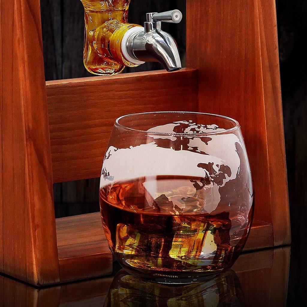 NutriChef Glass Whiskey Decanter with Glasses -1100ml Barrel Whiskey Carafe Alcohol Decanter Set, Decanter w/ Spigot, Stopper  Base, For Brandy Wine Cognac Rum Gin Scotch Bourbon - NutriChef
