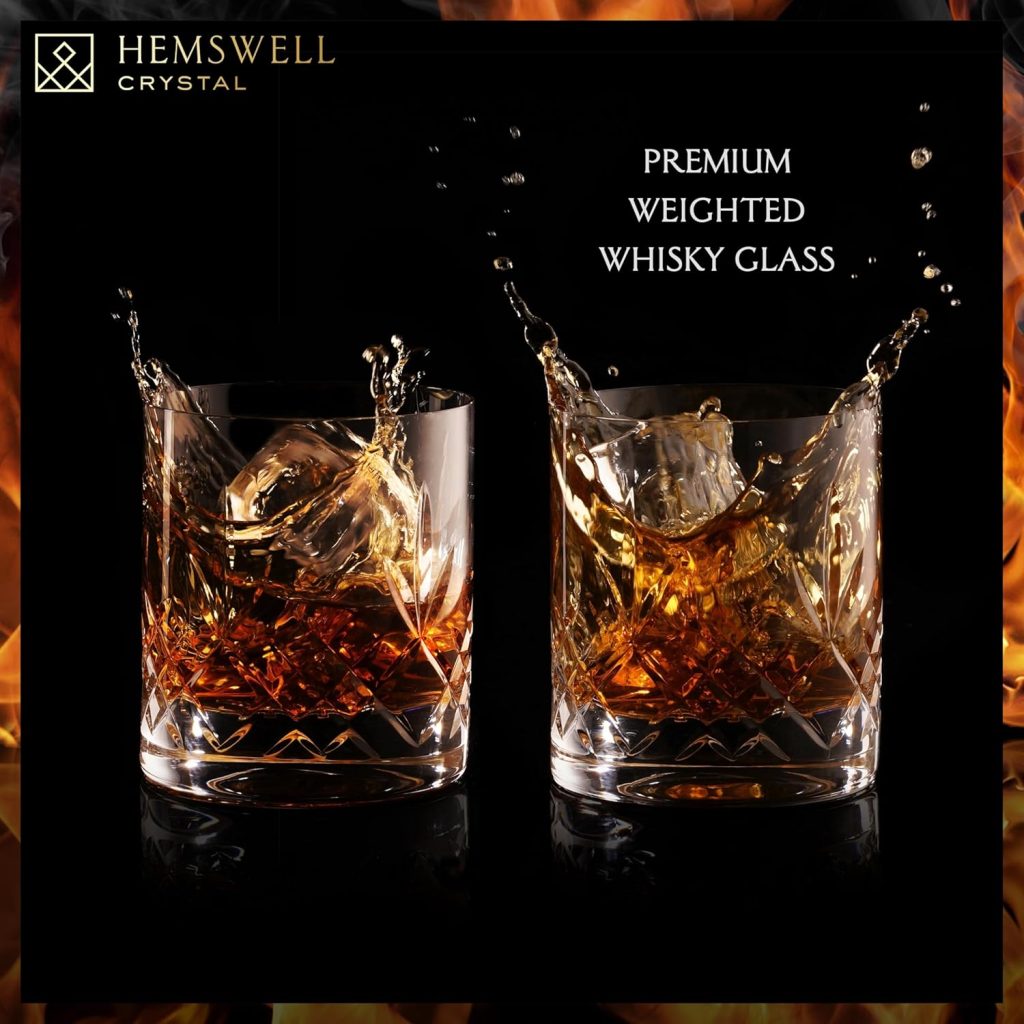 Whisky Glasses Set of 2 11oz - Luxury Cut Glass Whiskey Rock Tumblers for Men - Old Fashioned Glassware Sets for Bourbon and Whisky with Solid Base - Satin Lined Box - Wicklow