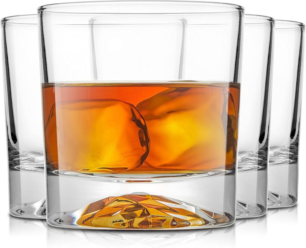 JoyJolt Everyday Whiskey Glasses - 10oz Old Fashioned Glasses, Set 4 Crystal Scotch Glasses, Rocks Glass, Bourbon Glasses, Liquor Glasses, Cocktail Glasses set