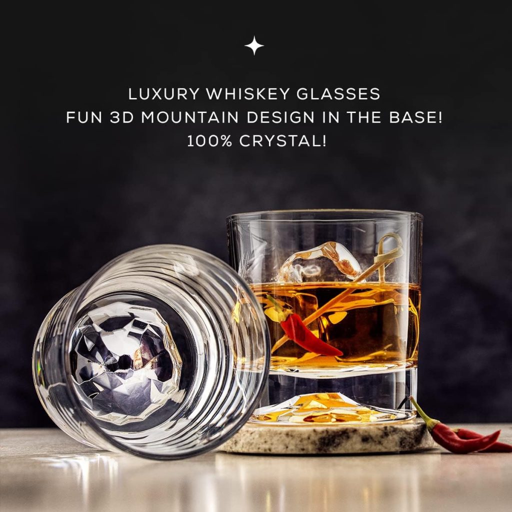 JoyJolt Everyday Whiskey Glasses - 10oz Old Fashioned Glasses, Set 4 Crystal Scotch Glasses, Rocks Glass, Bourbon Glasses, Liquor Glasses, Cocktail Glasses set