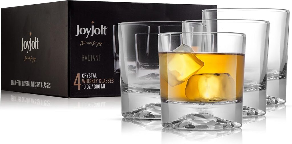 JoyJolt Everyday Whiskey Glasses - 10oz Old Fashioned Glasses, Set 4 Crystal Scotch Glasses, Rocks Glass, Bourbon Glasses, Liquor Glasses, Cocktail Glasses set