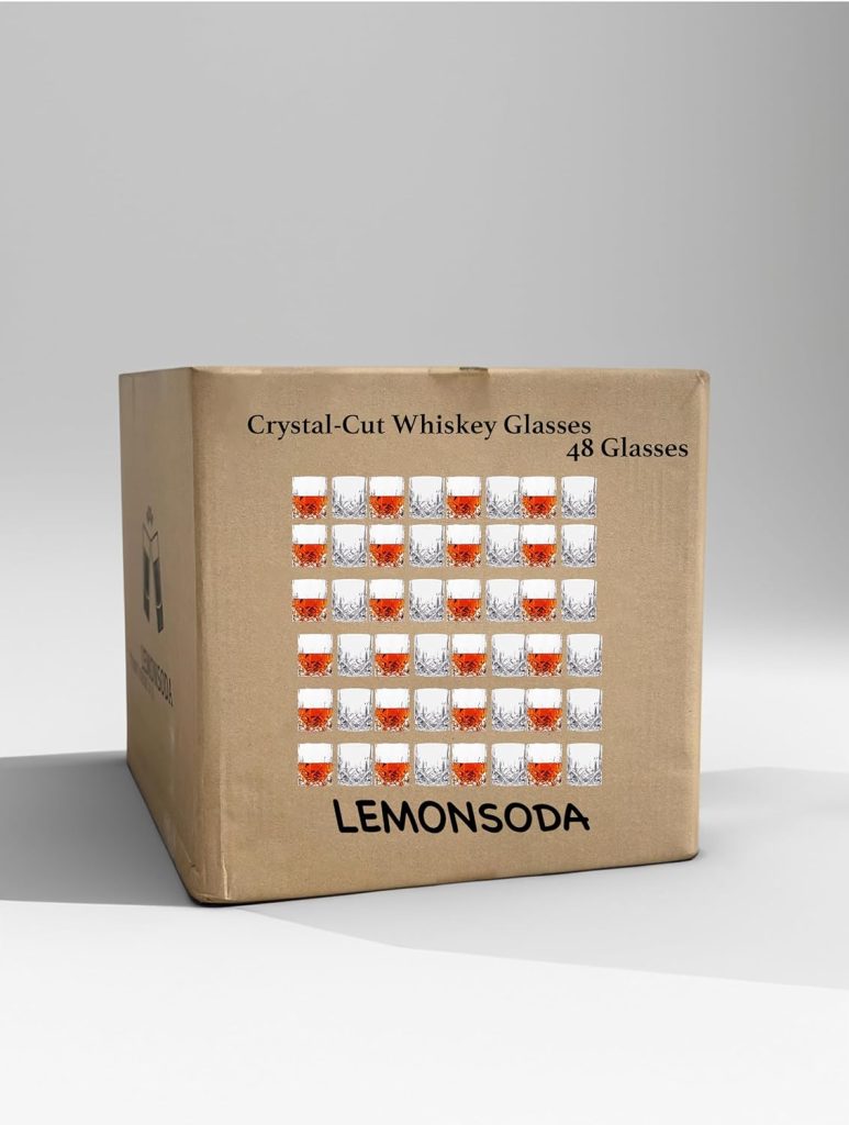 LEMONSODA Crystal Cut Old Fashioned Whiskey Glasses - With Premium Gift Box - 10oz Premium Lead-Free Crystal Glass Tumbler For Drinking Bourbon, Scotch, Cognac, Cocktails (Set of 2)