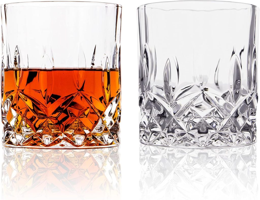 LEMONSODA Crystal Cut Old Fashioned Whiskey Glasses - With Premium Gift Box - 10oz Premium Lead-Free Crystal Glass Tumbler For Drinking Bourbon, Scotch, Cognac, Cocktails (Set of 2)