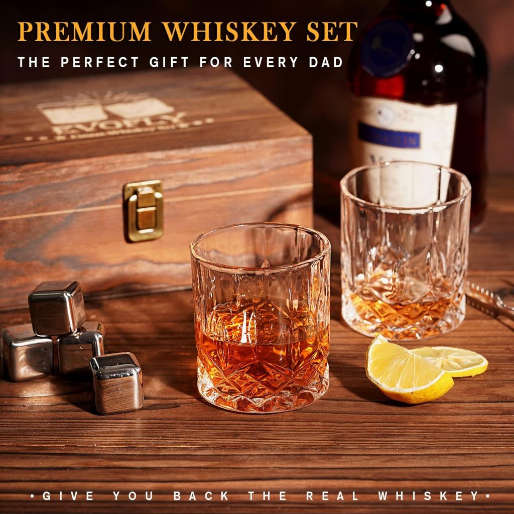 Gifts for Men Dad Husband, Stainless Steel Whiskey Glasses Stones Set, Anniversary Birthday Wedding Gifts for Him Boyfriend Groomsmen Grandpa, Cool Burbon Scotch Set Gifts