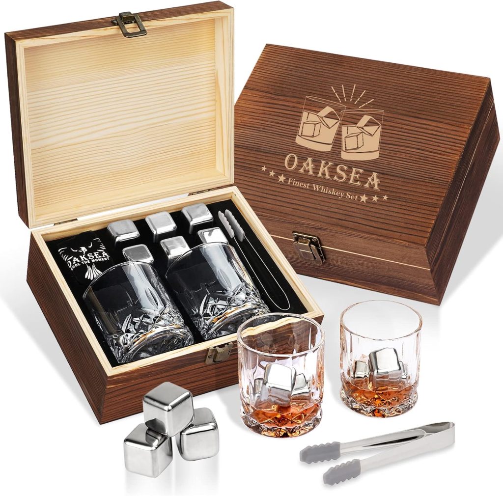 Gifts for Men Dad Husband, Stainless Steel Whiskey Glasses Stones Set, Anniversary Birthday Wedding Gifts for Him Boyfriend Groomsmen Grandpa, Cool Burbon Scotch Set Gifts