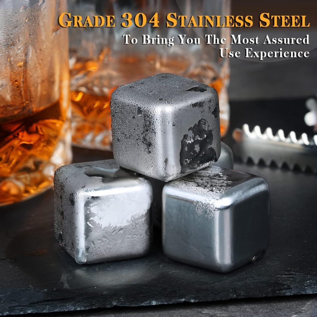 Gifts for Men Dad Husband, Stainless Steel Whiskey Glasses Stones Set, Anniversary Birthday Wedding Gifts for Him Boyfriend Groomsmen Grandpa, Cool Burbon Scotch Set Gifts