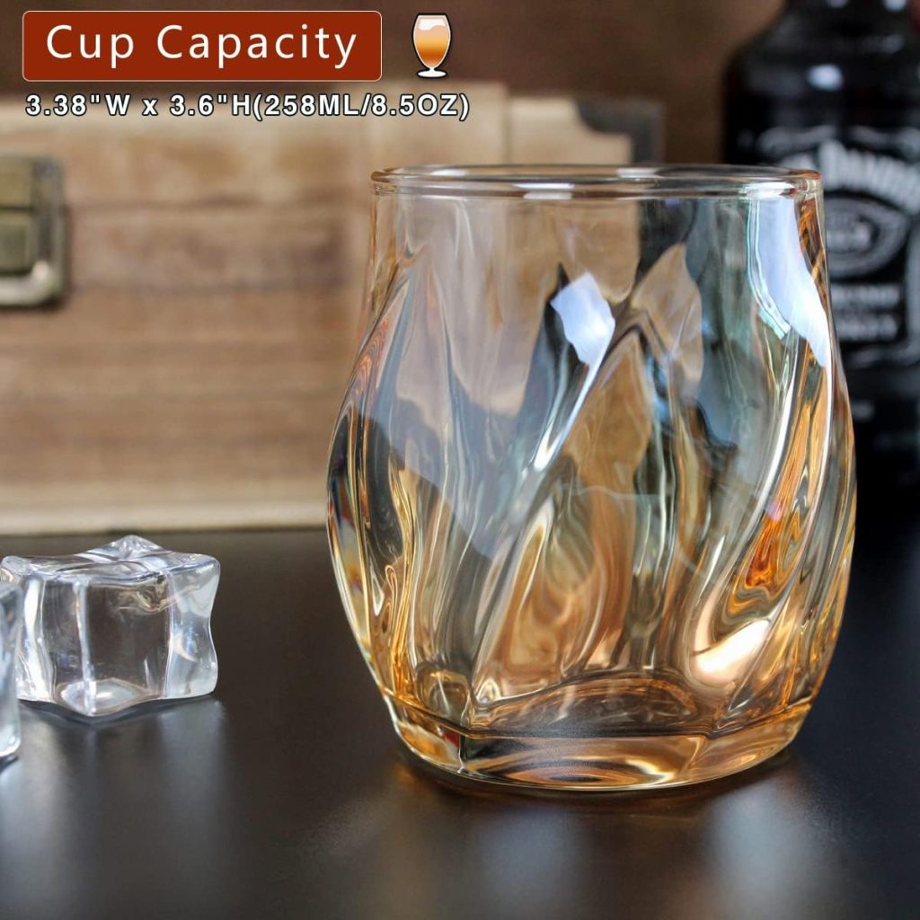 Whiskey Glasses Set of 2, Rocks Glass, 8.5 OZ Drinking Glasses, Creative Twisted Crystal Old Fashioned Cocktail Glass Tumbler for Bourbon, Scotch, Tequila, Cognac, Rum