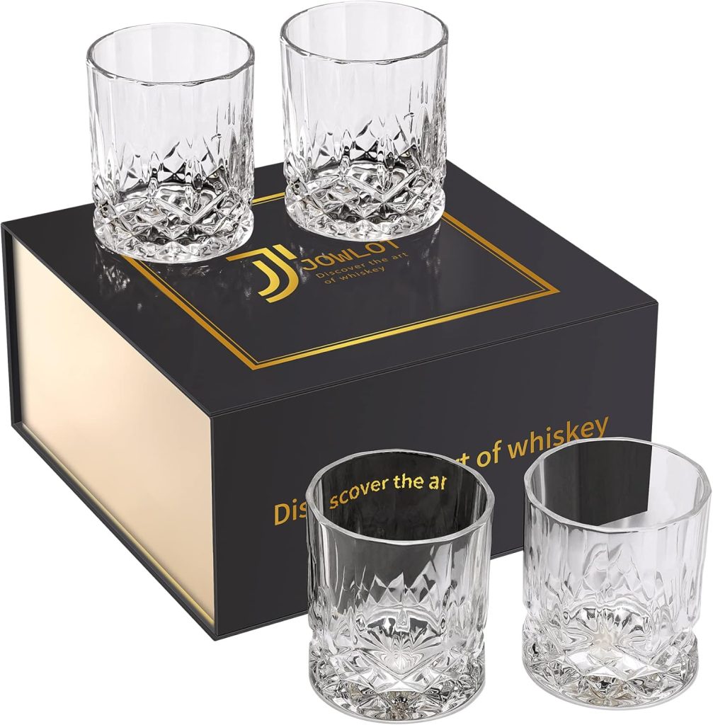 Crystal Whiskey Glasses Set of 4, 10 Oz Old Fashioned Lead-free Glass Tumblers with Luxury Box for Drinking Whiskey Scotch Bourbon Cocktail Gift for Men Women Home Bar