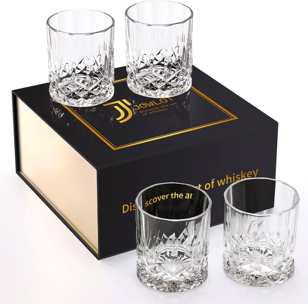 Whiskey Glasses Set of 4, 10 Oz Crystal Old Fashioned Whiskey Glass with Luxury Gift Box for Men Women for Drinking Bourbon Scotch Cocktail at Home Bar