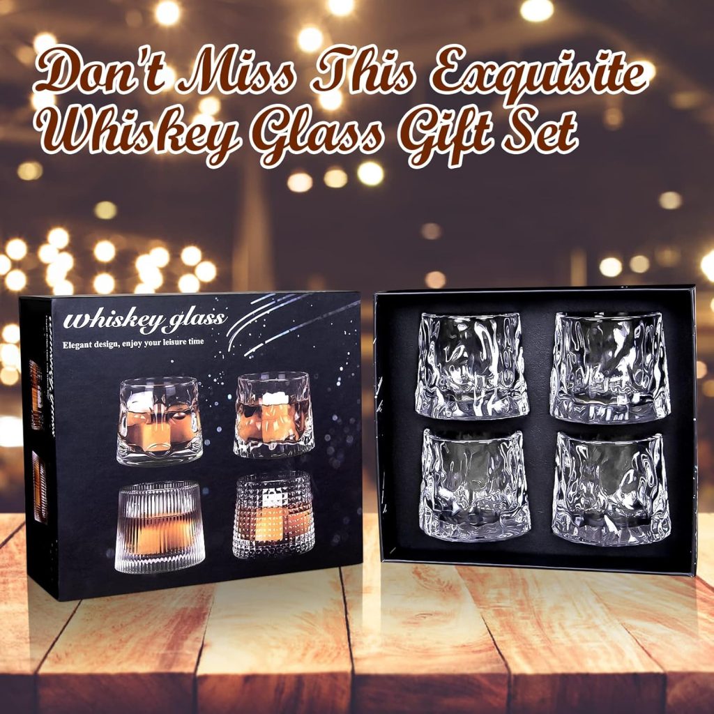 AFN Whiskey Gifts for Men, Old Fashioned Whiskey Glasses, 4 Crystal Glasses in Gift Box for Drinking Bourbon, Scotch Whisky, Cocktail, Liquor, Brandy, Rum for Men Women at Home Bar (Water Wave Style) AFN Whiskey Gifts for Men, Old Fashioned Whiskey Glasses, 4 Crystal Glasses in Gift Box for Drinking Bourbon, Scotch Whisky, Cocktail, Liquor, Brandy, Rum for Men Women at Home Bar (Water Wave Style)